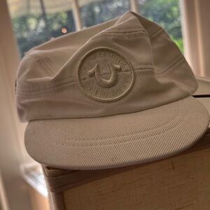 True Religion White Military-Style Cap with Embroidered Logo
